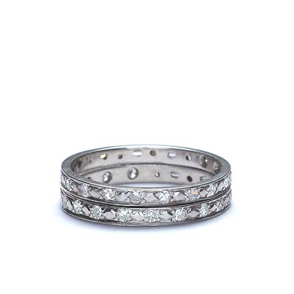 Pair ofAntique Round & Baguette Diamond Bands #3r078-01 - Wedding Bands