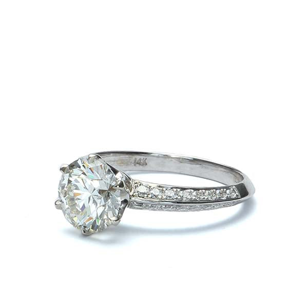 Pave Six prong engagement ring #3430-1 - Leigh Jay & Co.