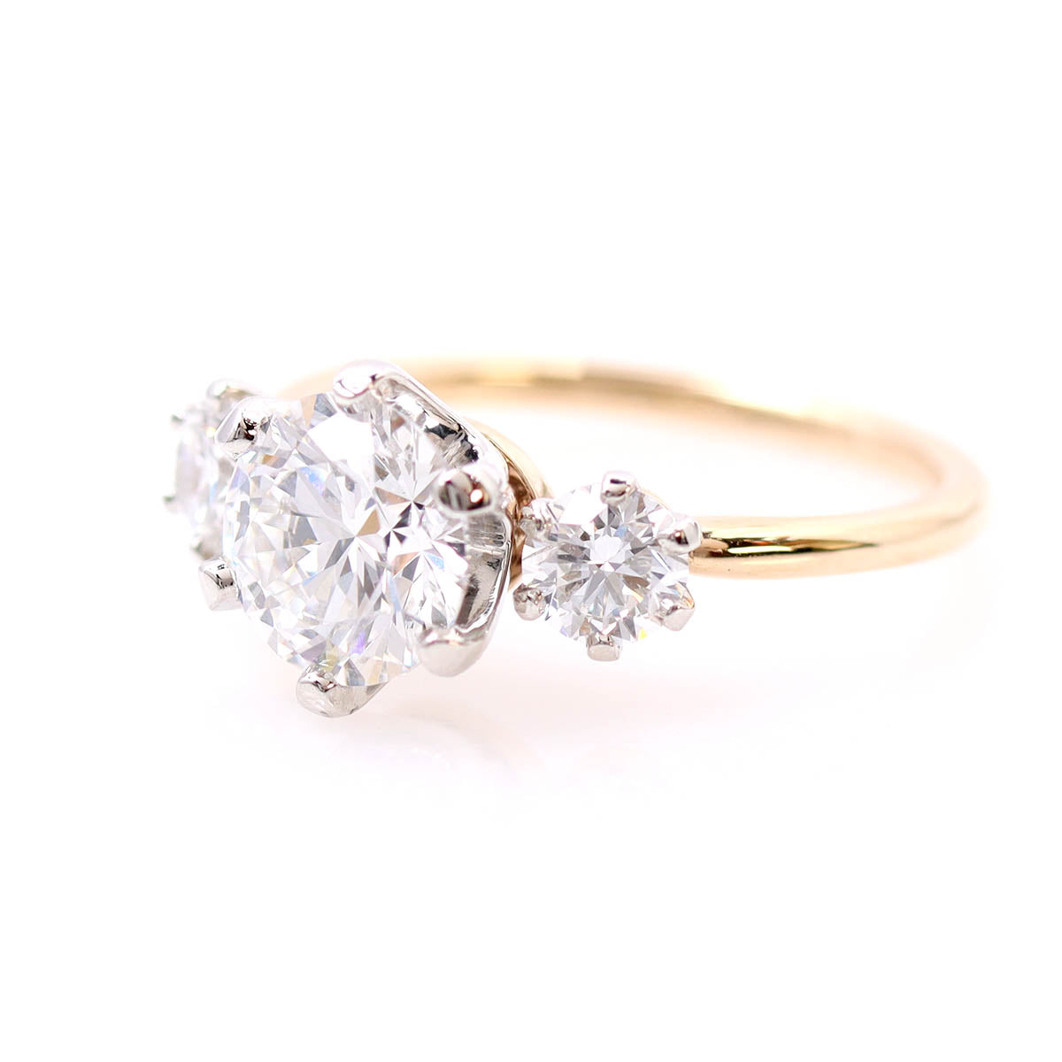 Platinum and Gold Three Stone Engagement Ring #3756-1 - Engagement Rings
