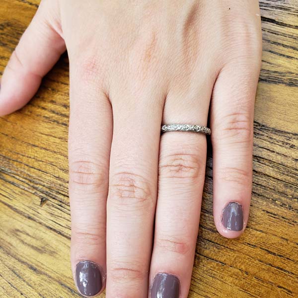 Platinum Art Déco Repoussé Band #VB180111-5 - Wedding Bands