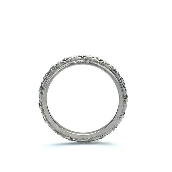 Platinum Art Déco Repoussé Band #VB180111-5 - Wedding Bands