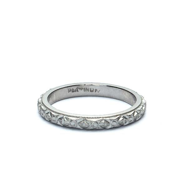 Platinum Art Déco Repoussé Band #VB180111-5 - Wedding Bands