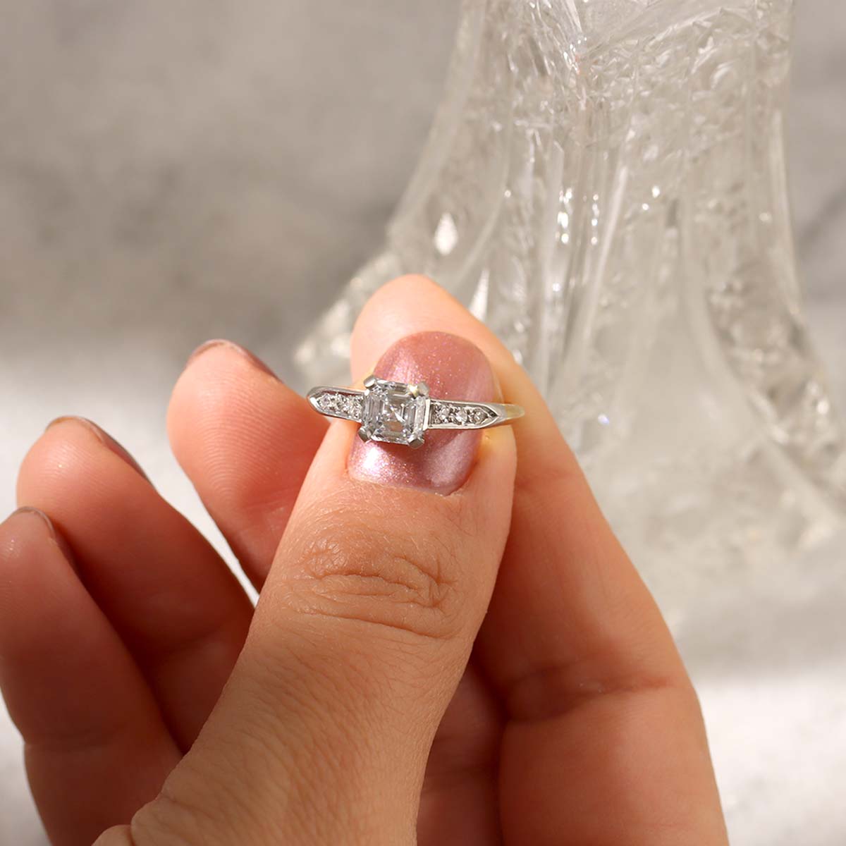 Retro 1950s Asscher Cut Engagement Ring #VR180730-12 - Engagement Rings