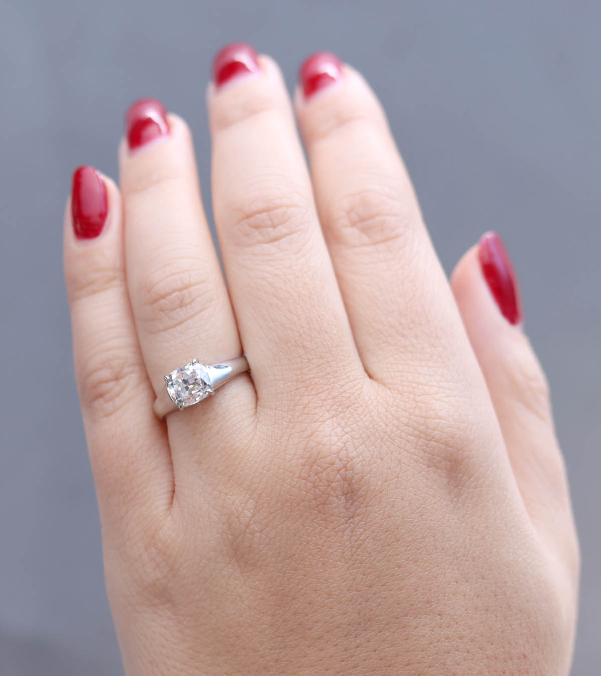 Retro Cushion Cut Platinum Engagement Ring #VR250224 - Engagement Rings