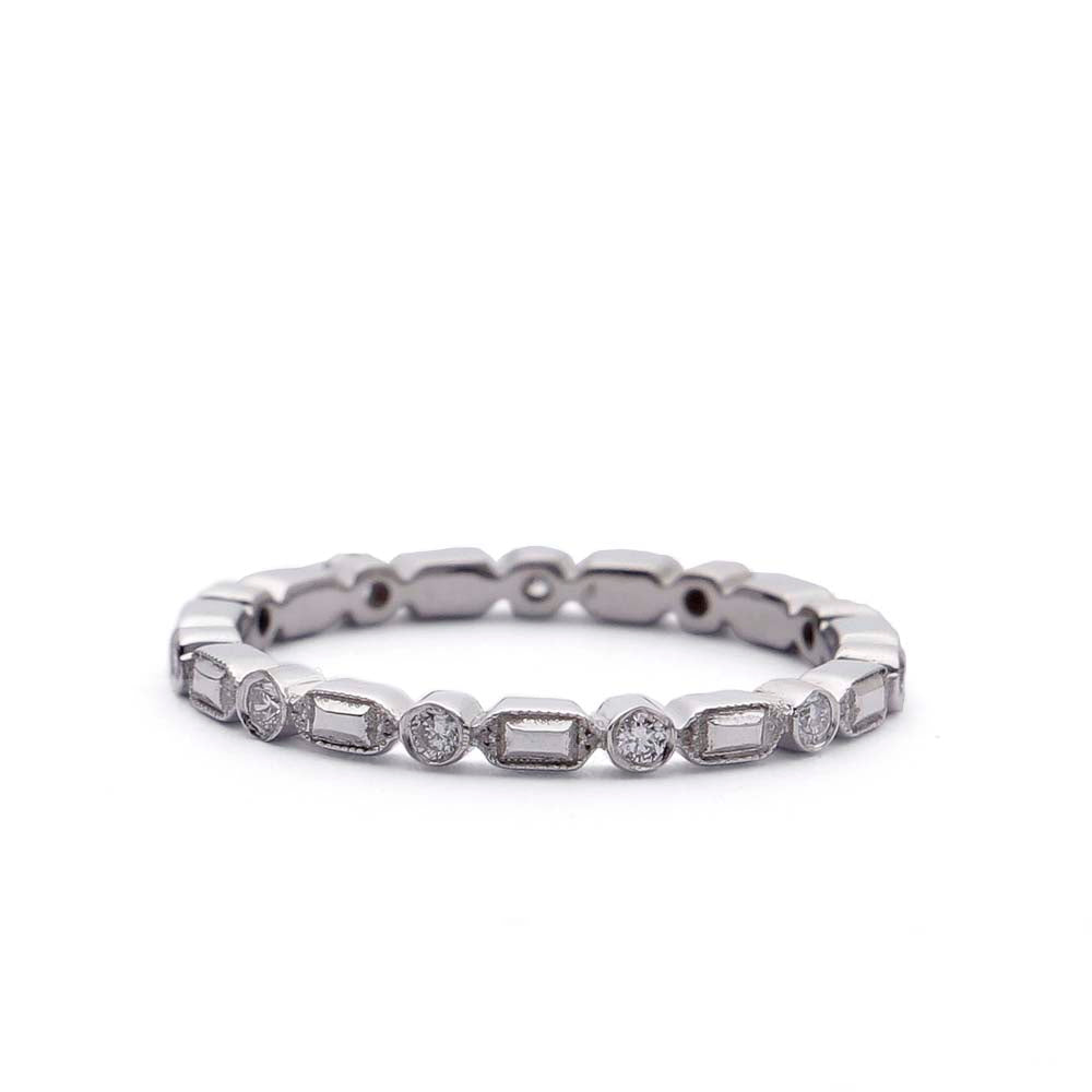 Round and Baguette Eternity Wedding Band #L3460 - 14k White Gold / 5.5 - Wedding Bands