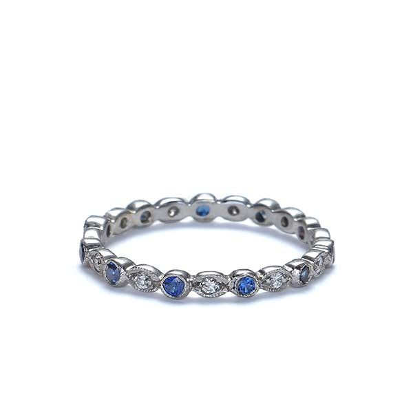 Sapphire and Diamond Eternity Wedding Band #L1335S - Platinum- Size 6 - Wedding Bands