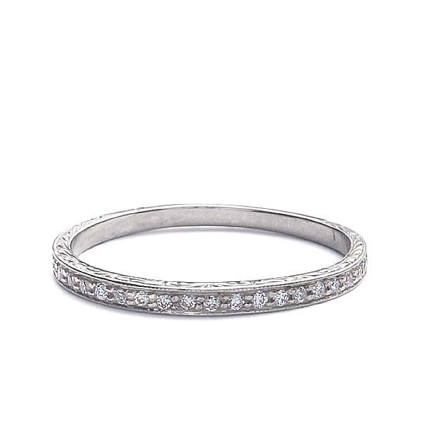 Slender Diamond Replica Art Deco Wedding Band #L3091T - 14k White Gold / 4 - Wedding Bands