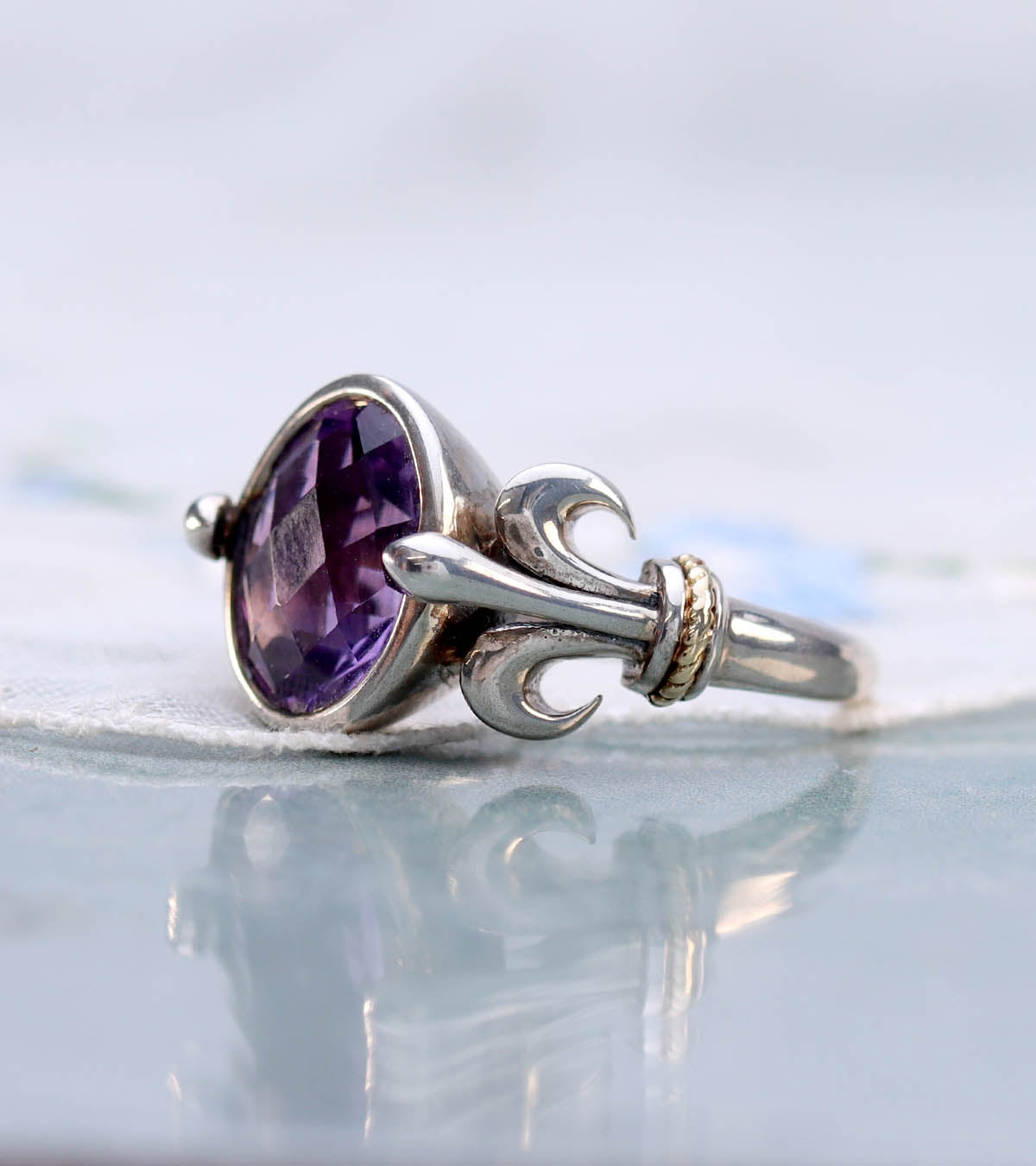 Sterling Silver and 18k gold Amethyst ring #8071R-AM - Rings