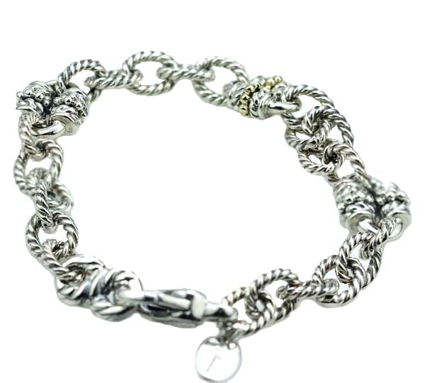 Sterling Silver and 18K Yellow Gold Textured Link Bracelet #8301BR - Bracelets