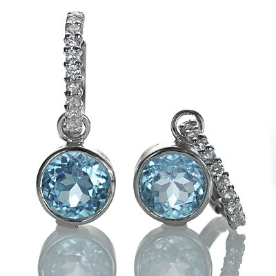 Sterling Silver Hoop and Charm Blue Topaz Earrings #7115E-BTWS - Earrings