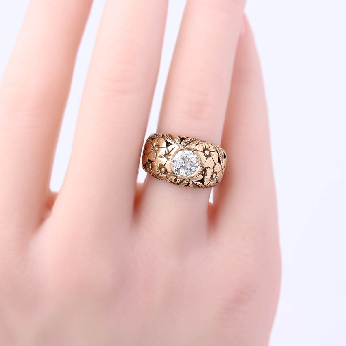 Stunning Floral Art Nouveau Engagement Ring #VR250930 - Engagement Rings