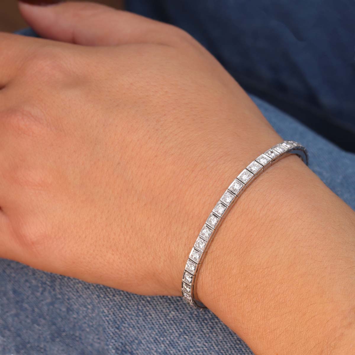 Vintage 1950 Platinum and Diamond Line Bracelet #VB240924-1 - Bracelets