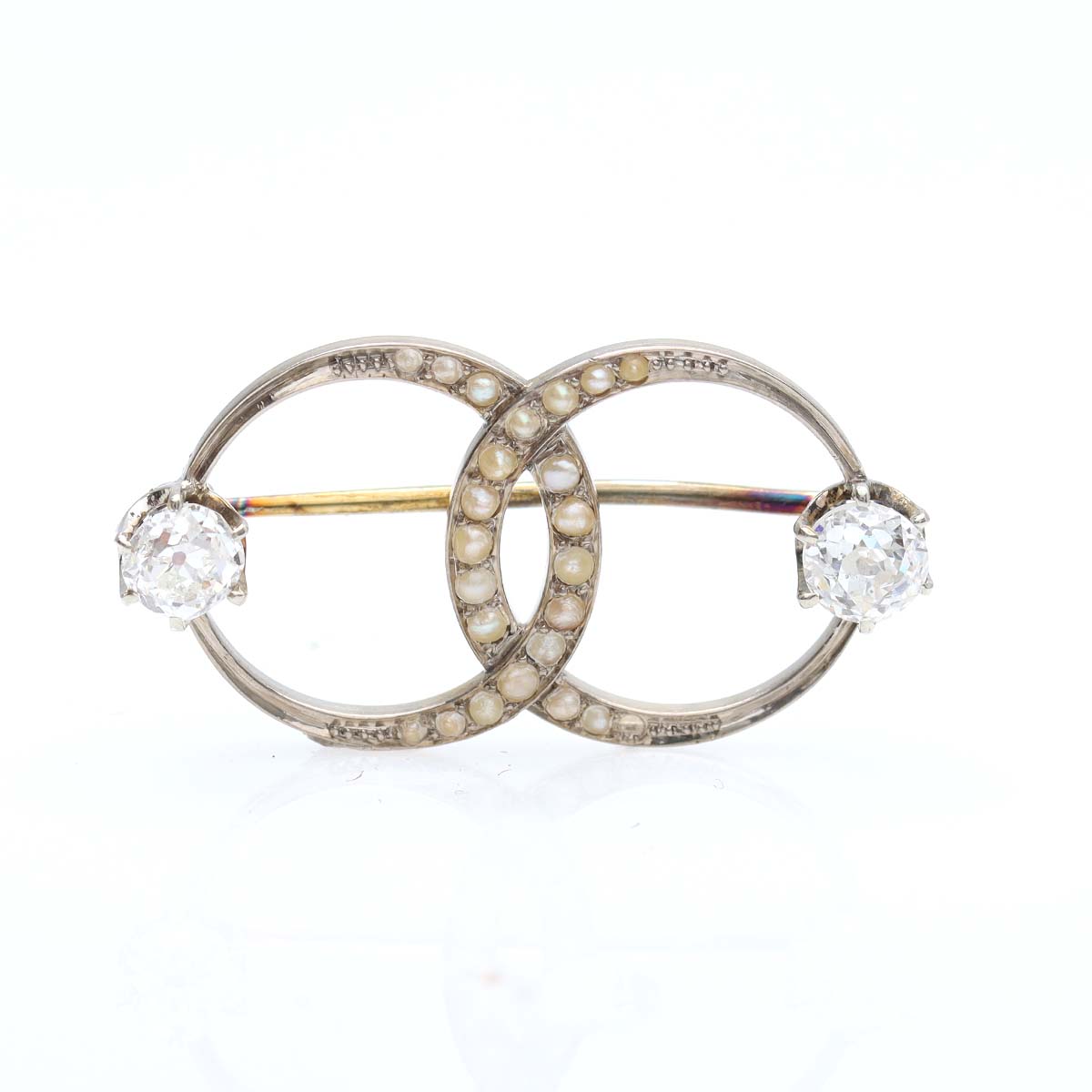 Edwardian Diamond and Pearl Double Circle Pin #VP1206C
