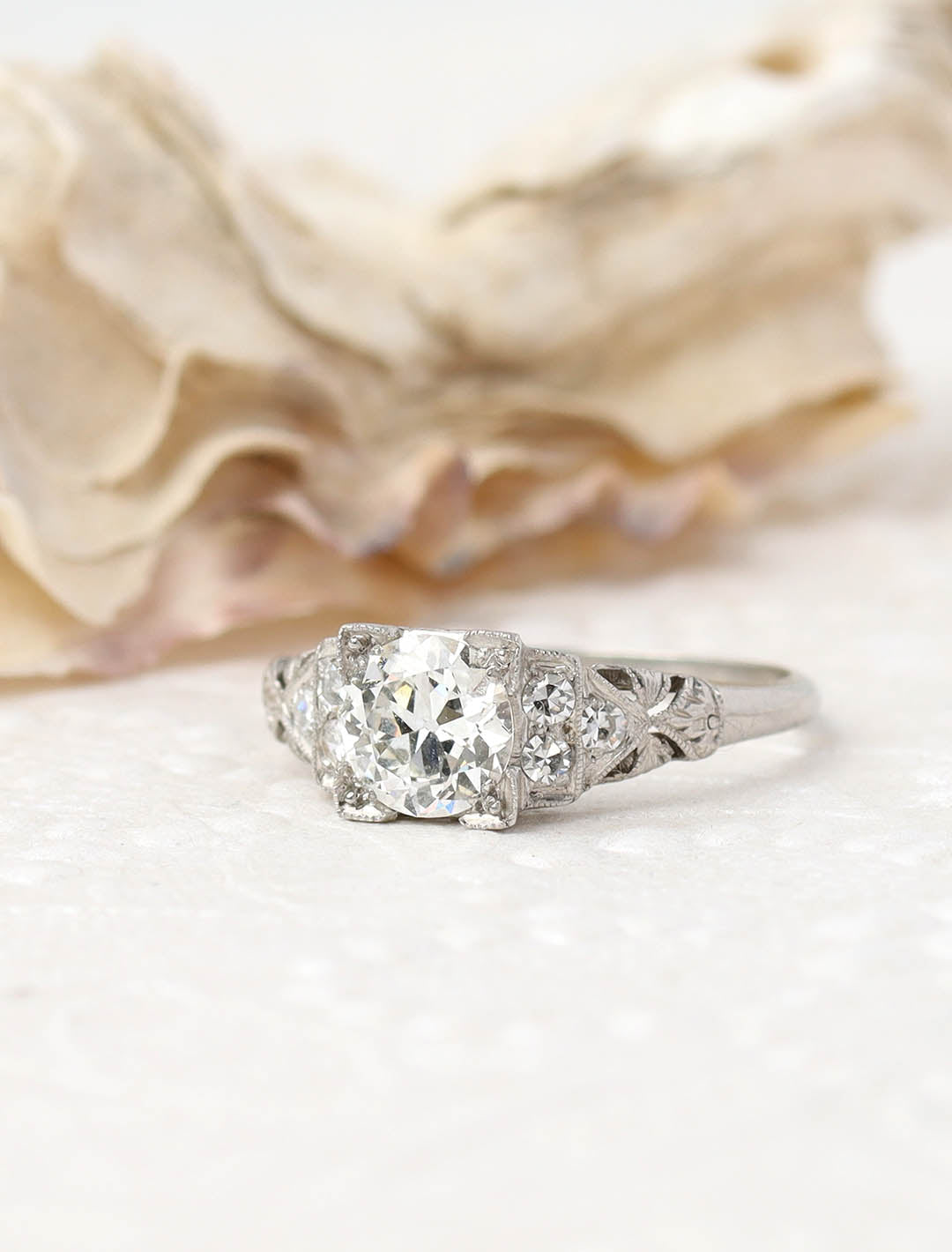 1920s Art Déco Platinum Engagement Ring #VR180821-1A