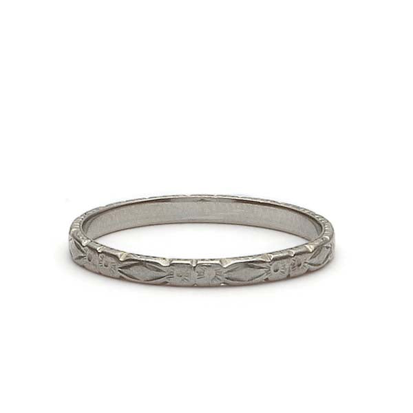 White Gold Art Deco Floral Band #VB180618-1 - Wedding Bands