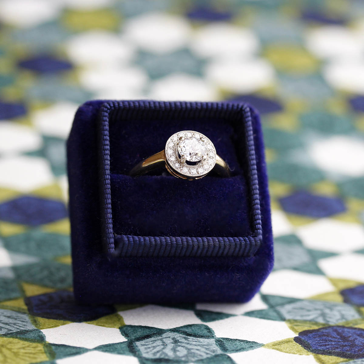Replica Art Deco "halo" engagement ring set with a vintage diamond #3389-01 - Leigh Jay & Co