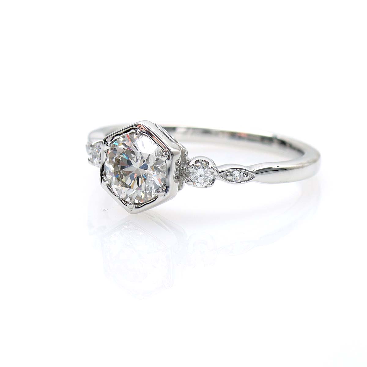 Hexagon Old European Cut Engagement Ring #3608-2.