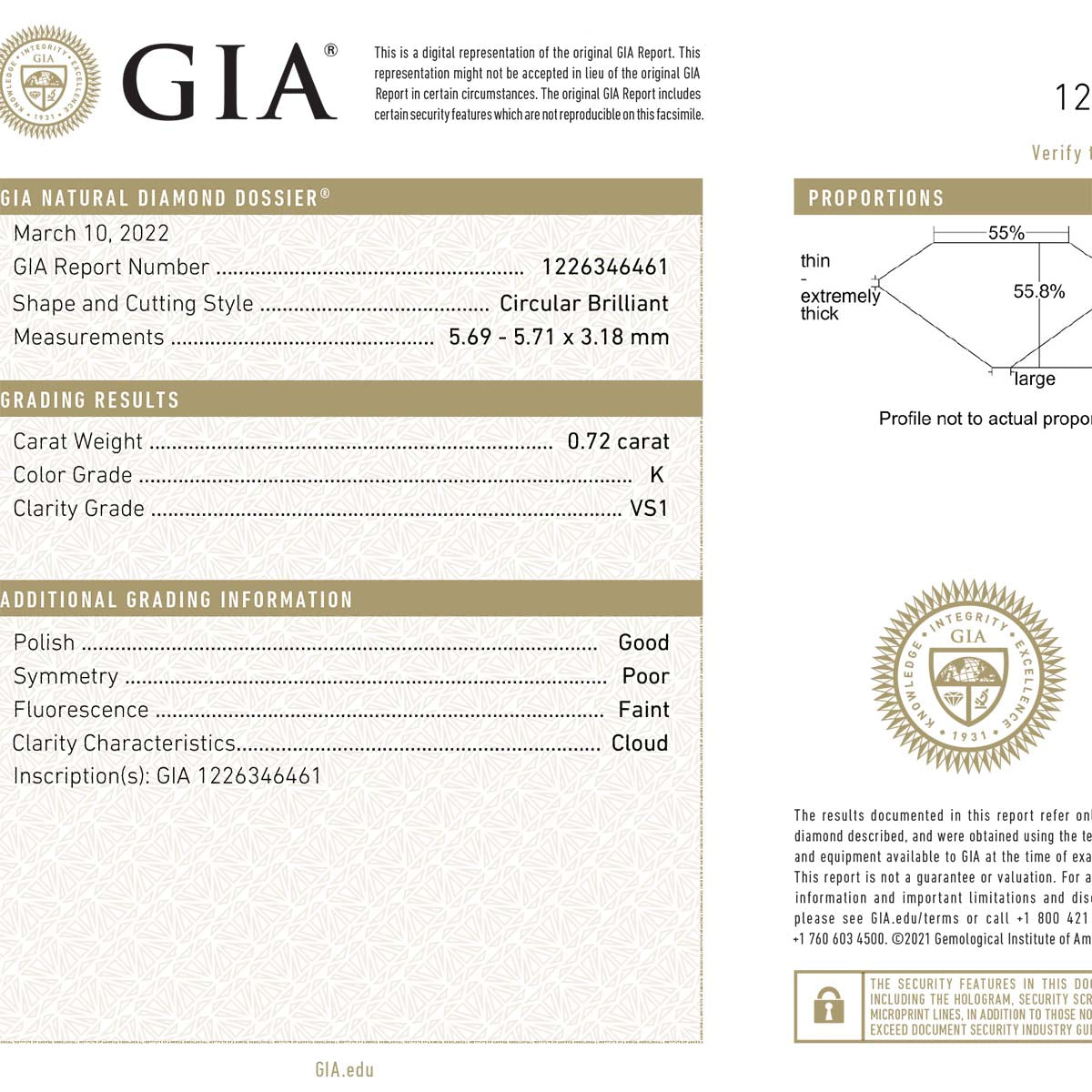 Old European Cut Diamond .72 carats K VS1 GIA #D220601-3
