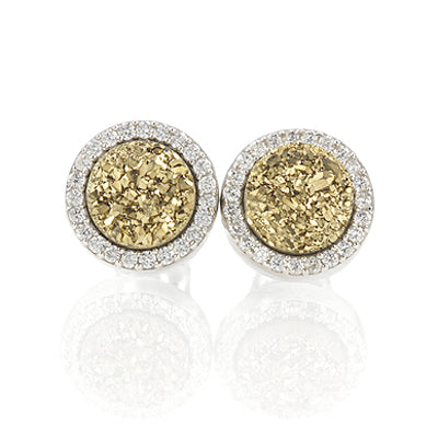 Druzy Quartz Earrings with CZ in Sterling Silver #EP851-G - Leigh Jay & Co.