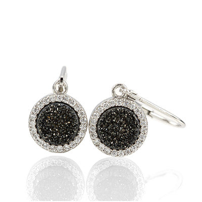 Druzy Quartz Earrings with CZ in Sterling Silver #ERD851-s - Leigh Jay & Co.
