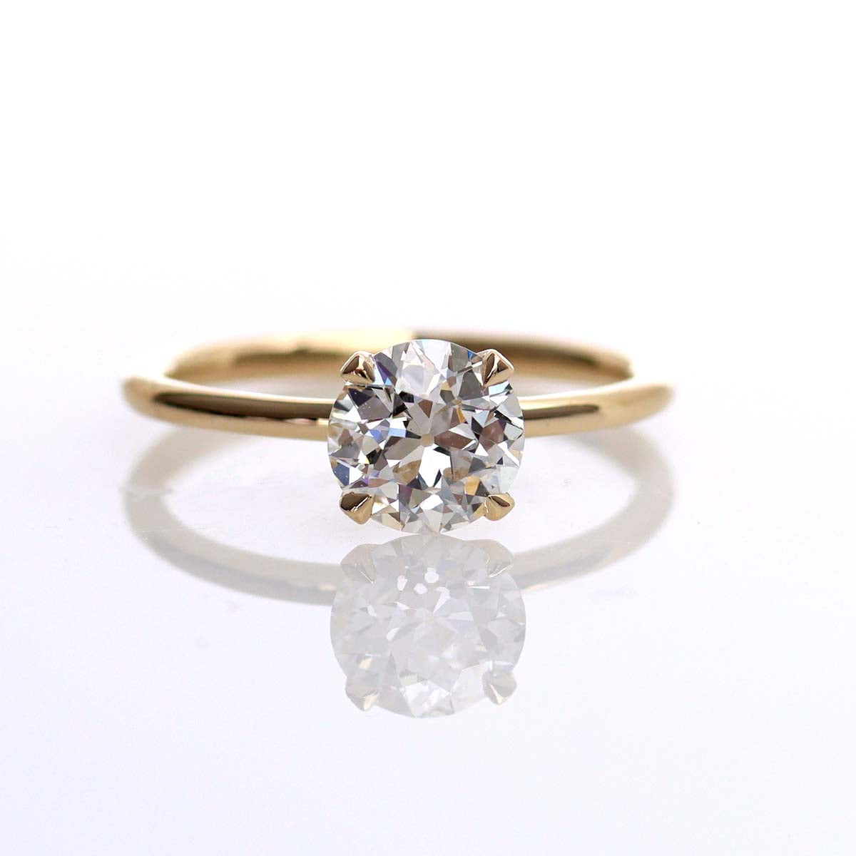 Elegant Four Prong Yellow Gold Old European Cut Diamond Engagement Ring #3605-1