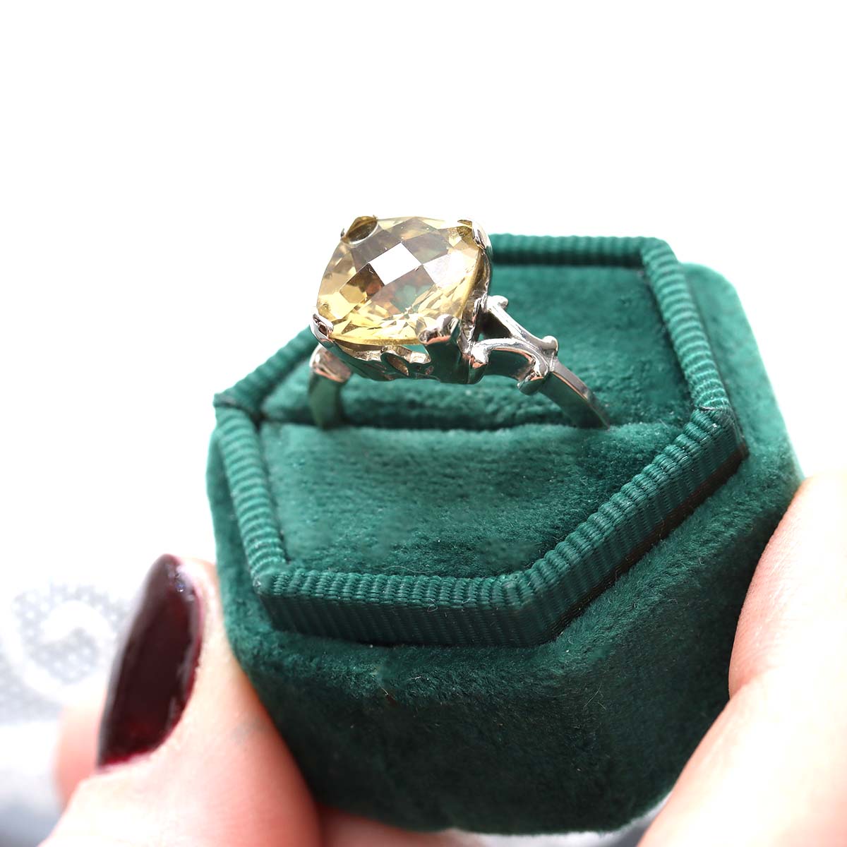 Vintage Lemon Quartz Cushion Cut Ring #VR220127