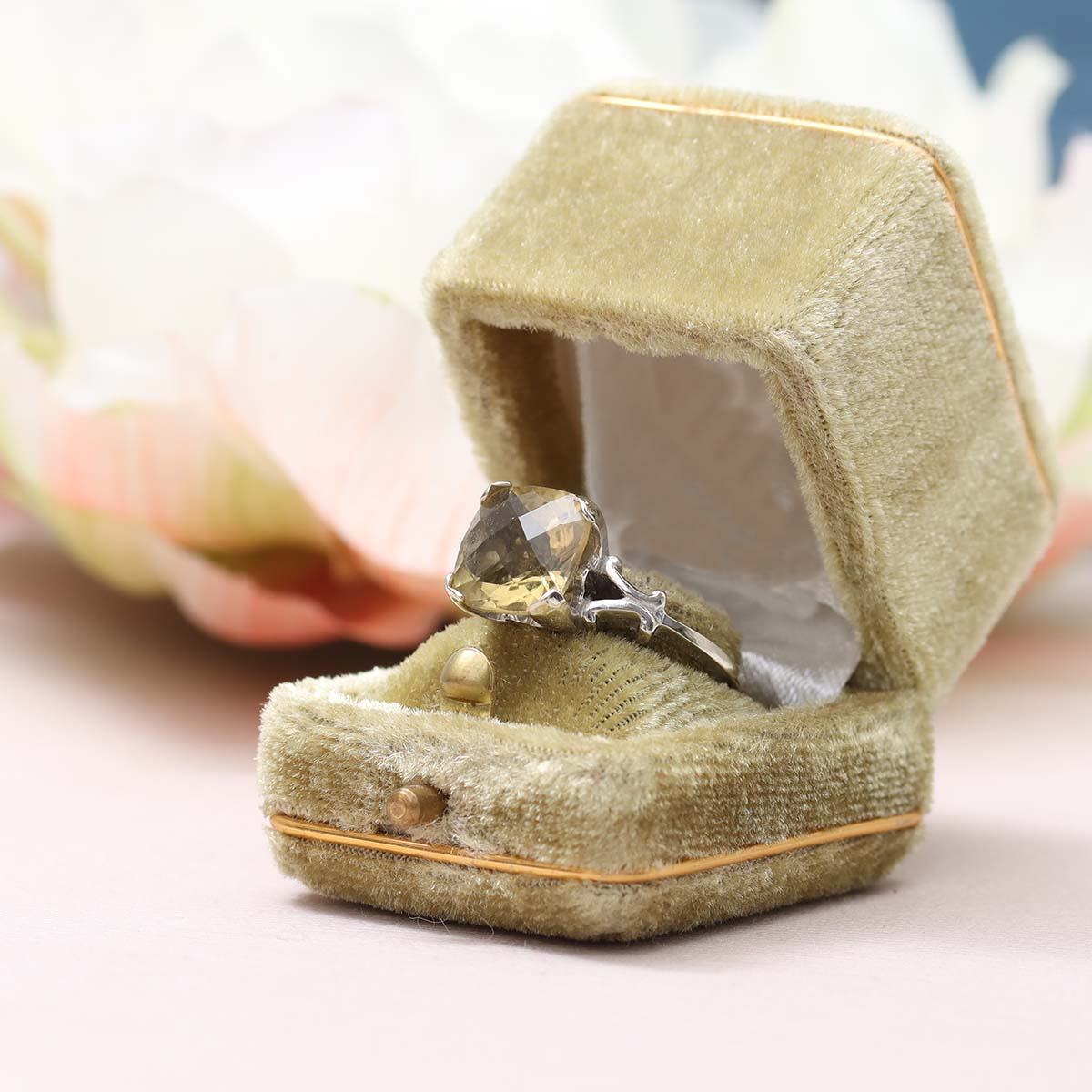 Vintage Lemon Quartz Cushion Cut Ring #VR220127
