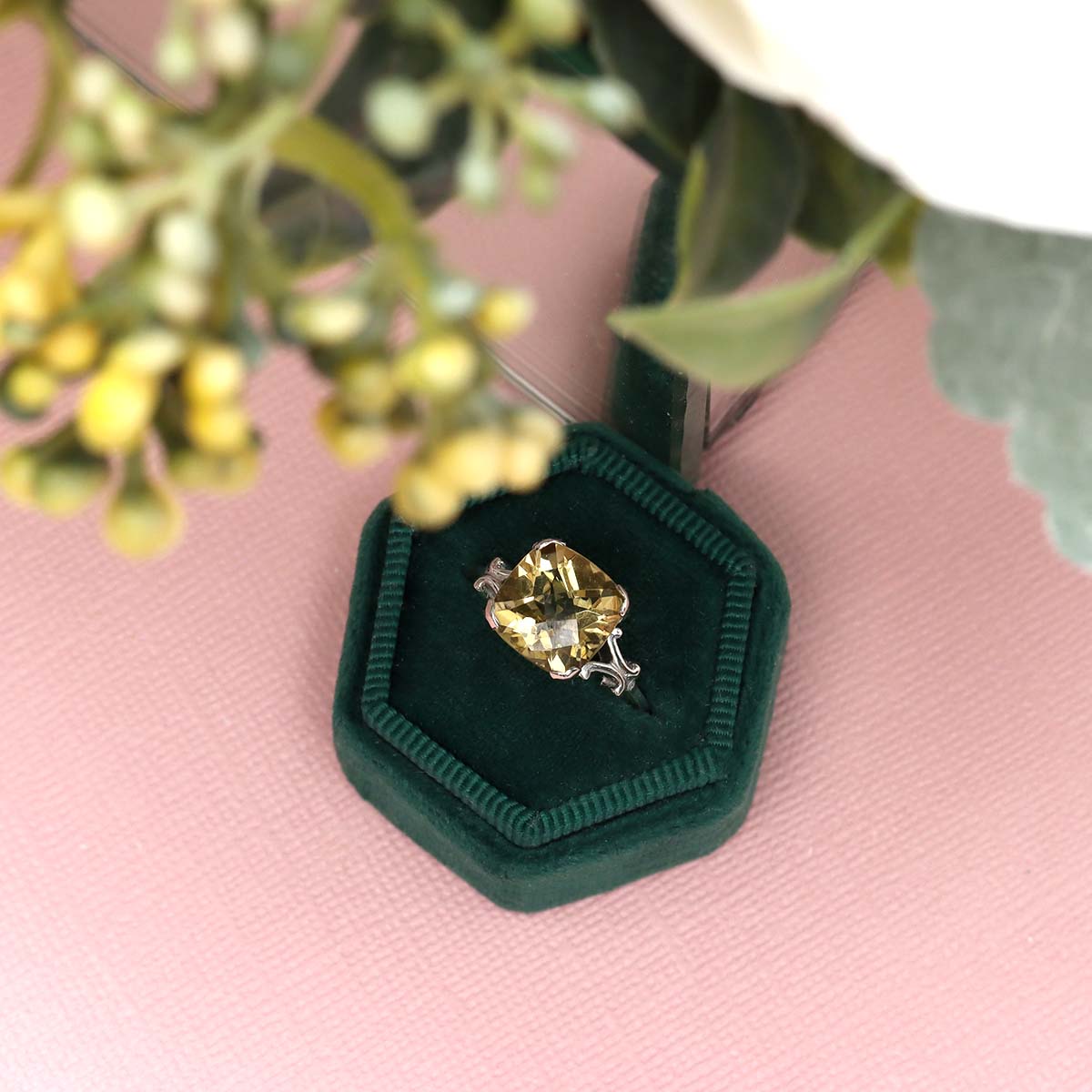 Vintage Lemon Quartz Cushion Cut Ring #VR220127