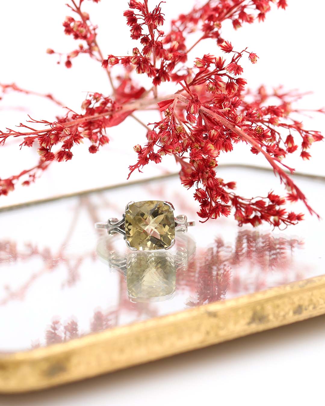 Vintage Lemon Quartz Cushion Cut Ring #VR220127