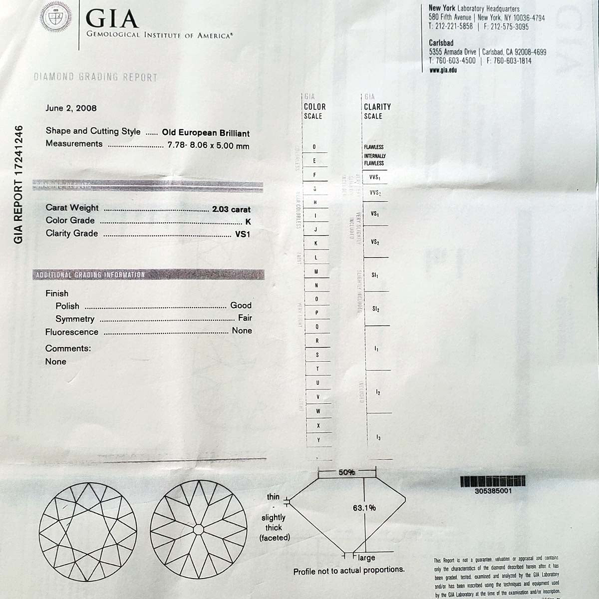 Old European Cut Diamond 2.03 carats K VS1 GIA #D220622-7