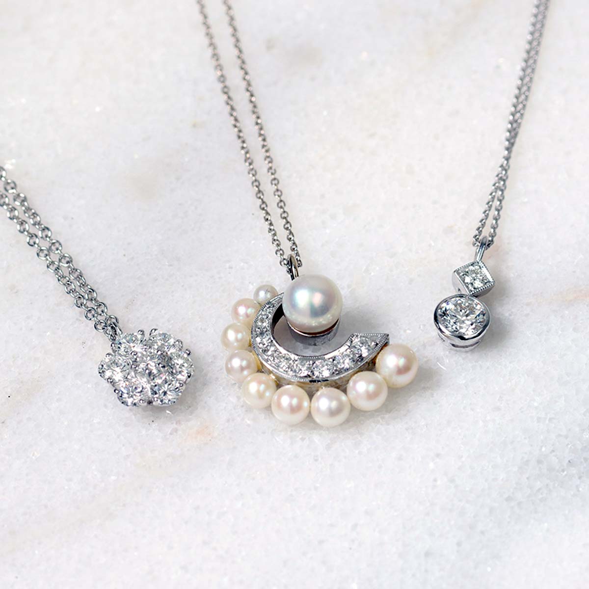 Retro Moderne Pearl and Diamond Pendant #R324-03MS Default Title