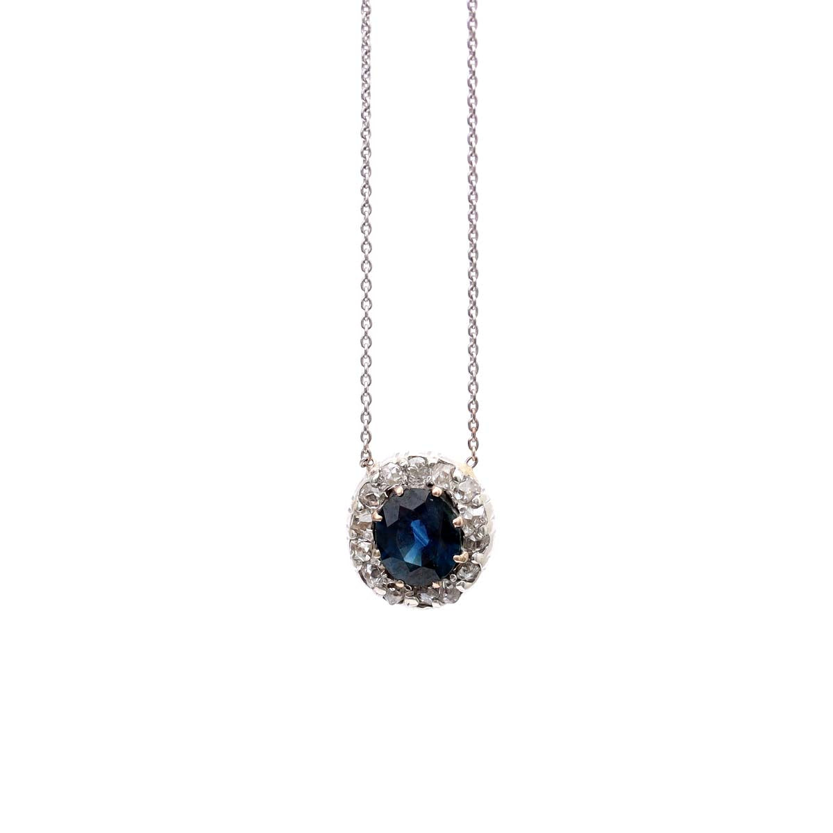 Antique Sapphire and Old Mine Cut Diamond Pendant #VP220616-01