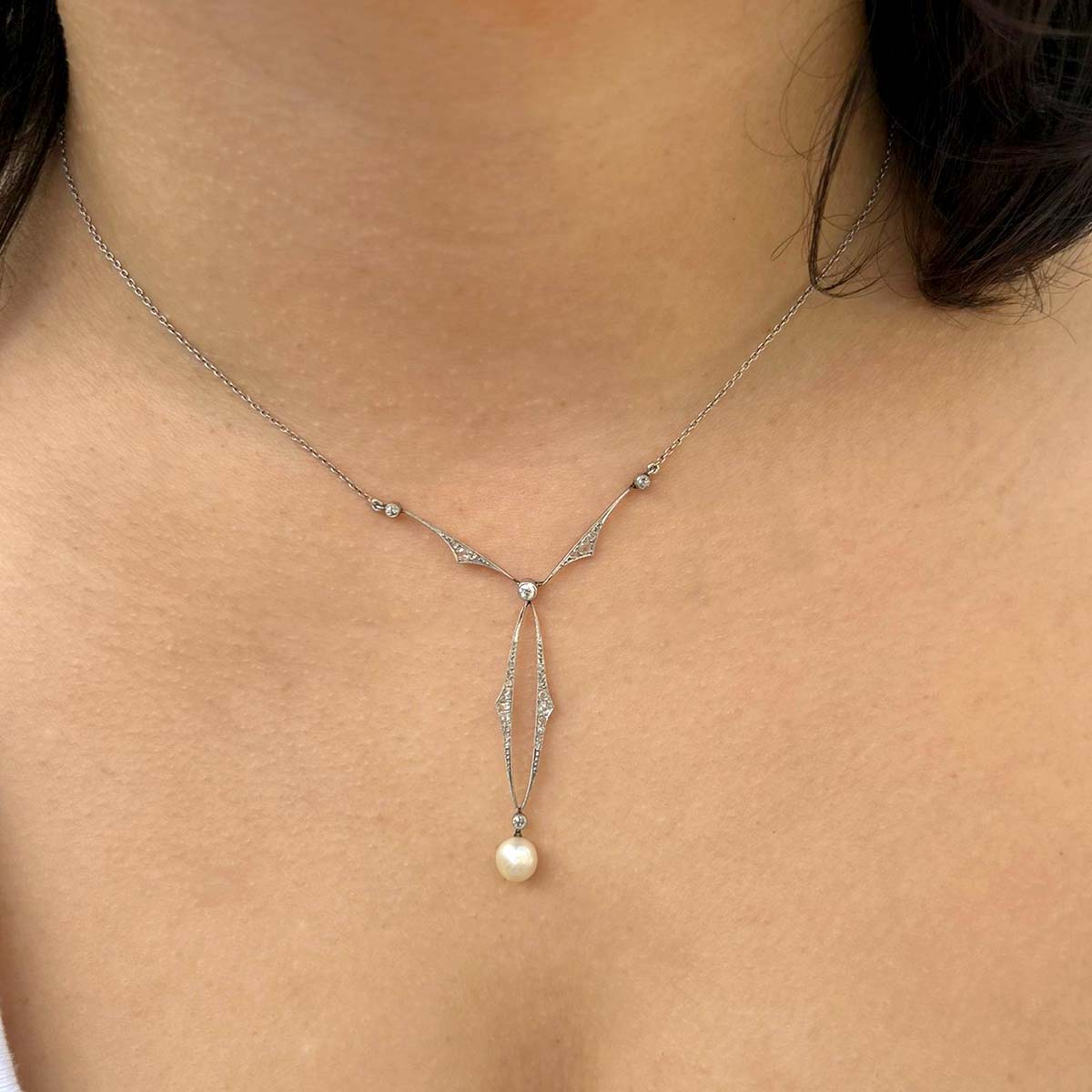Edwardian Diamond and Pearl Necklace #VN230826