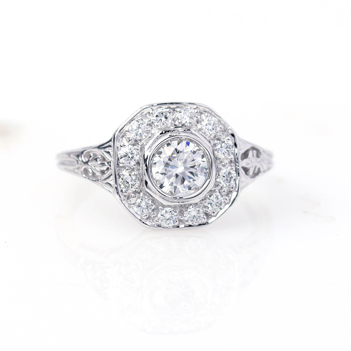 Replica Art Deco Diamond Halo Engagement Ring #1316-17