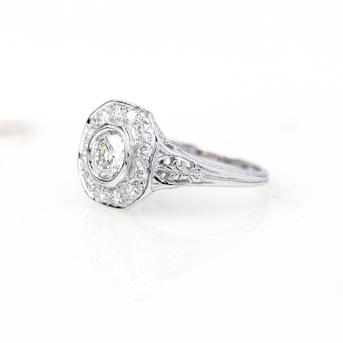 Replica Art Deco Diamond Halo Engagement Ring #1316-17
