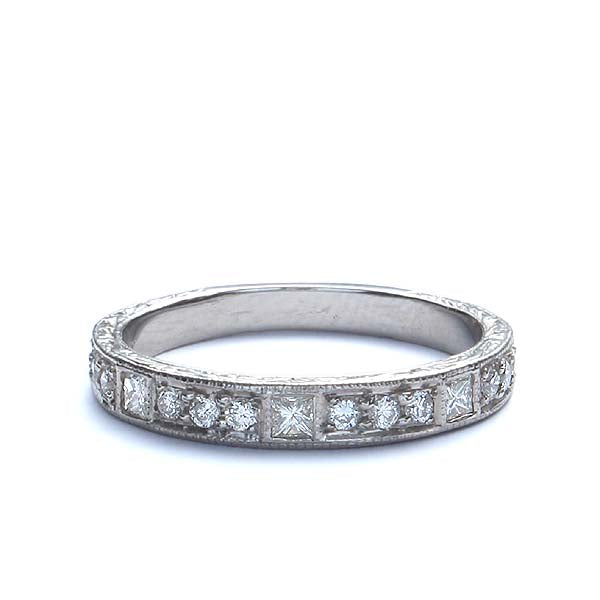 14k Diamond Replica Art Deco Wedding Band #L1502DW14 - 14k White Gold - Wedding Bands