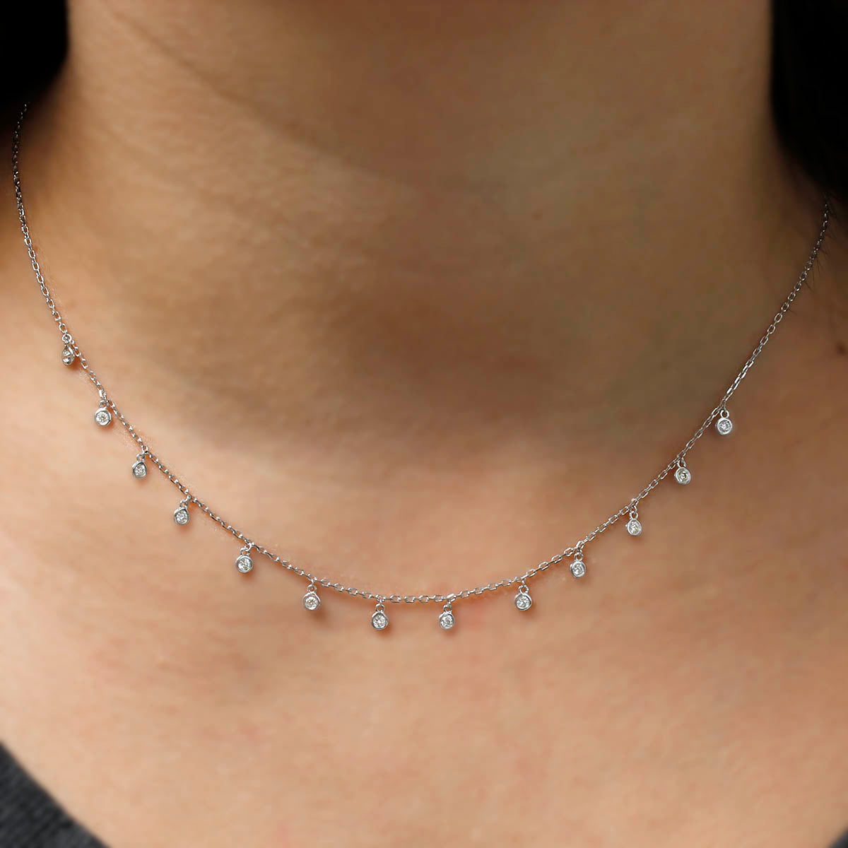 14k White Gold 1/2 ct Diamond Drop Station Necklace #DD14W50 Default Title