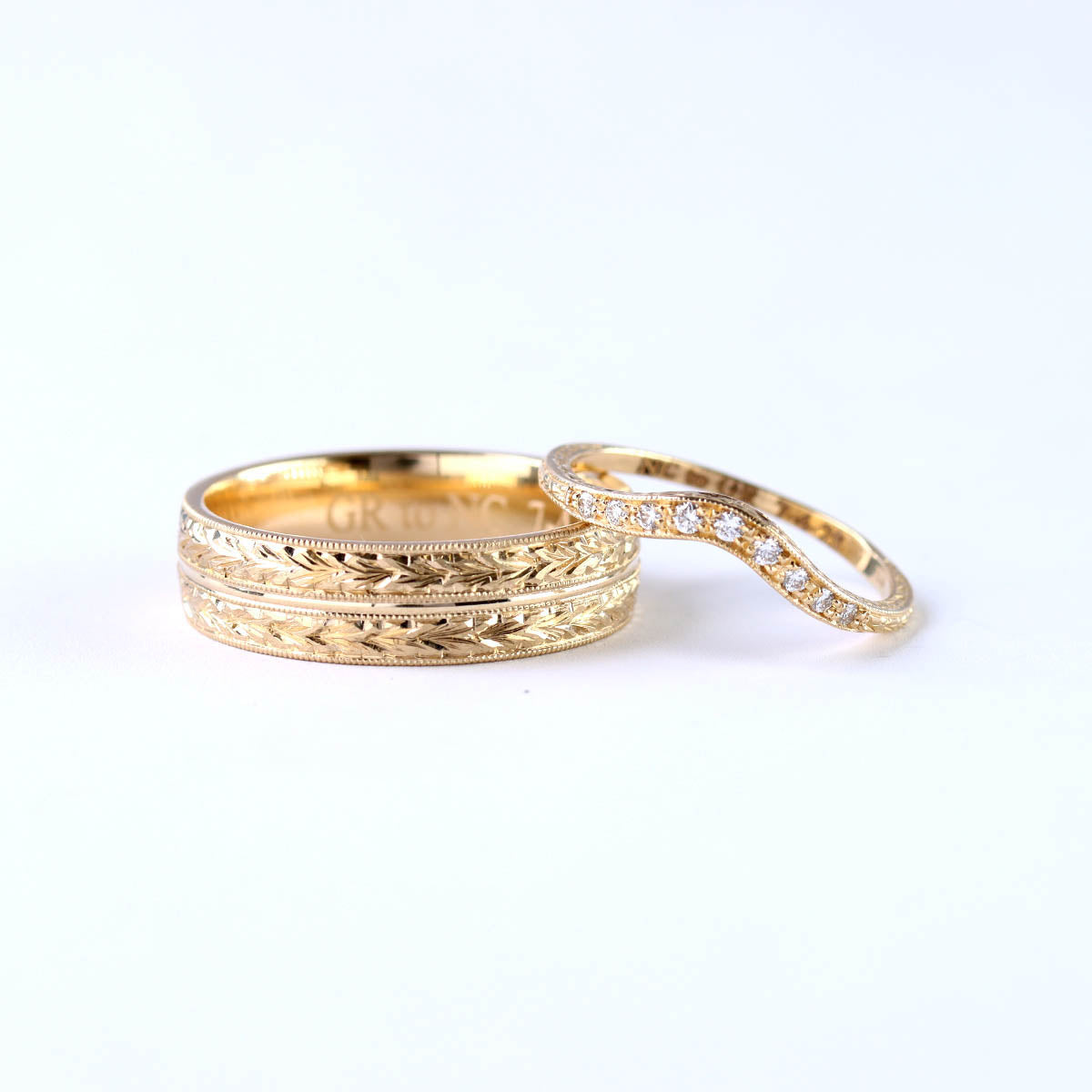 14k Yellow Gold Curved Diamond Band #L1002Y14-1 - Wedding Bands