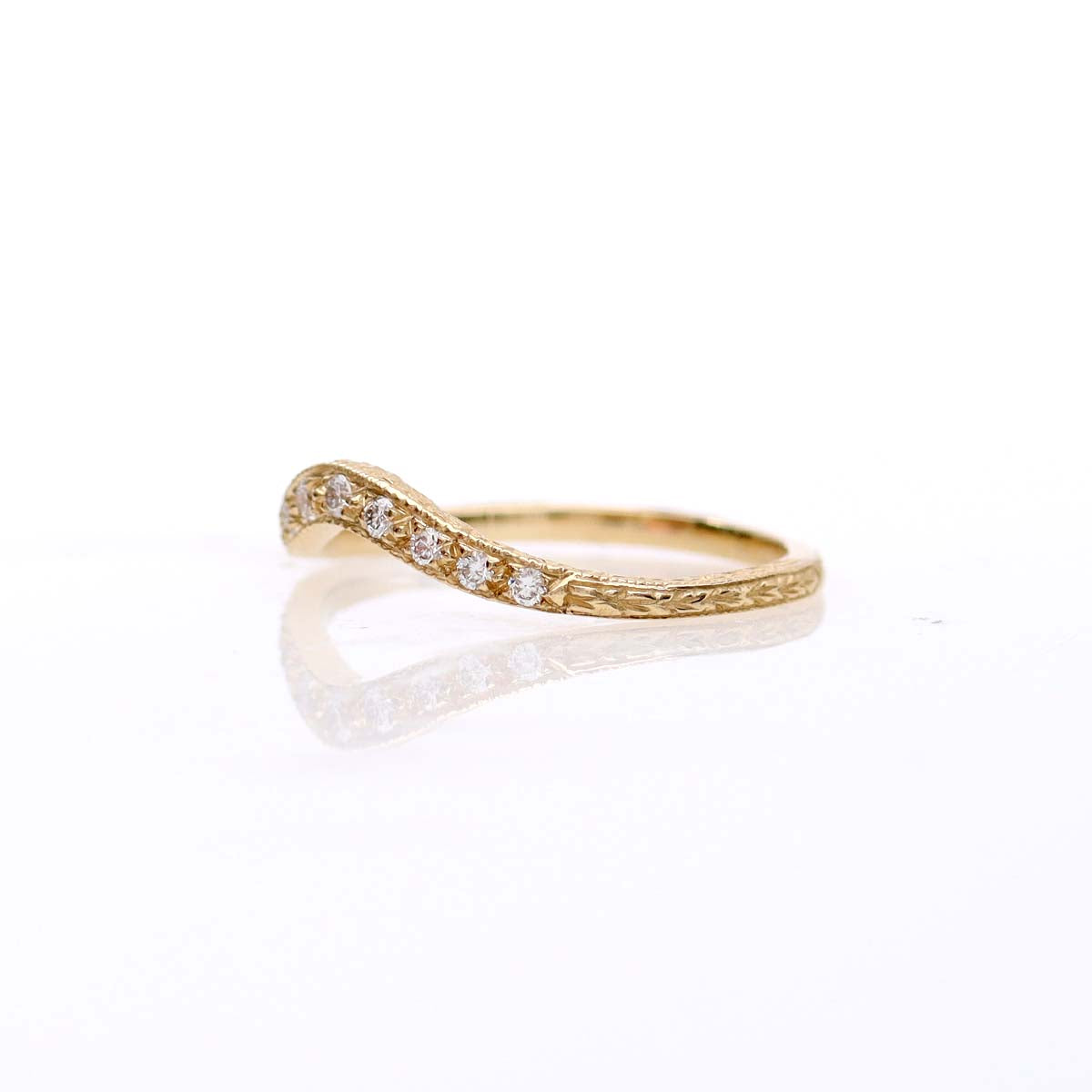 14k Yellow Gold Curved Diamond Band #L1002Y14 - Wedding Bands