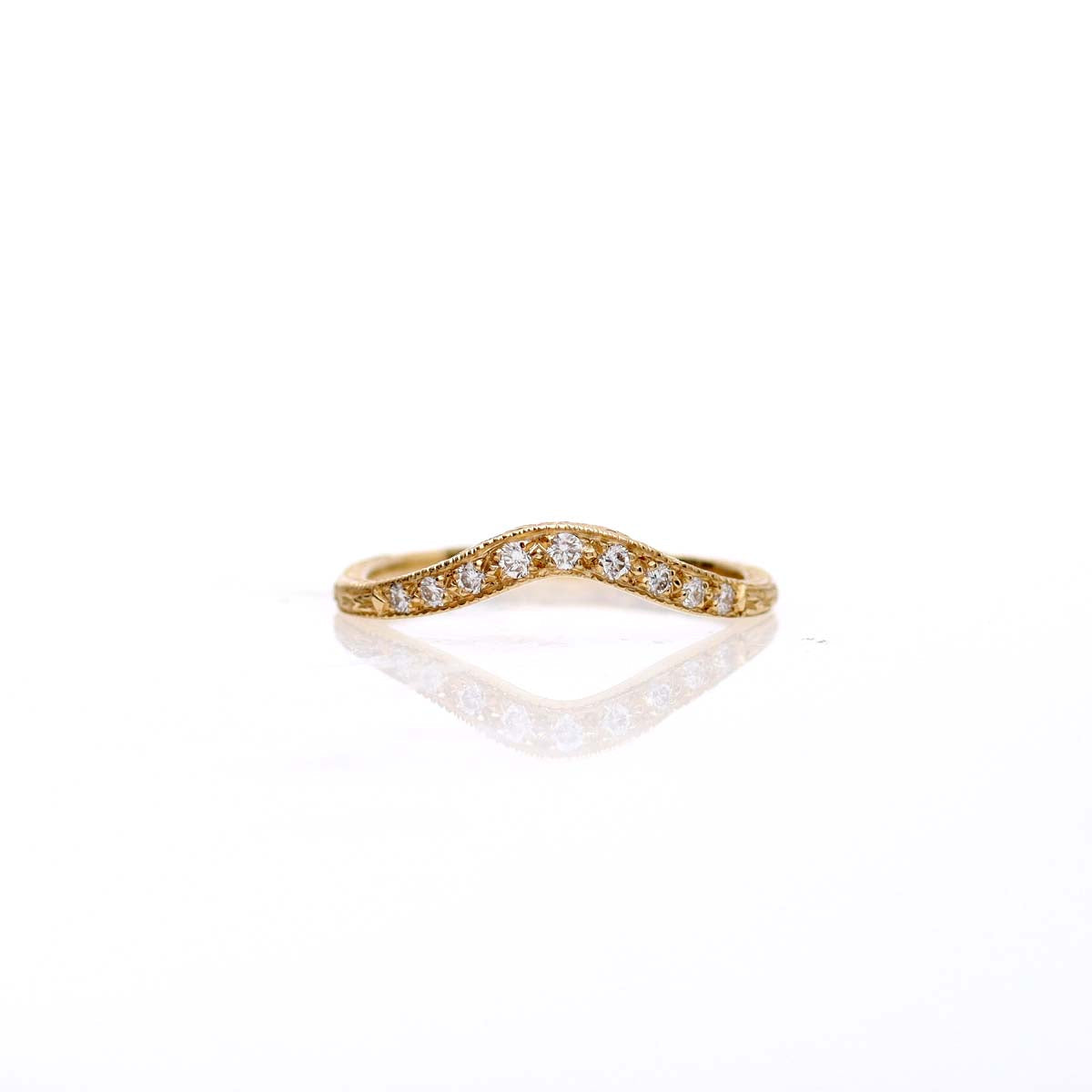 14k Yellow Gold Curved Diamond Band #L1002Y14 - Wedding Bands