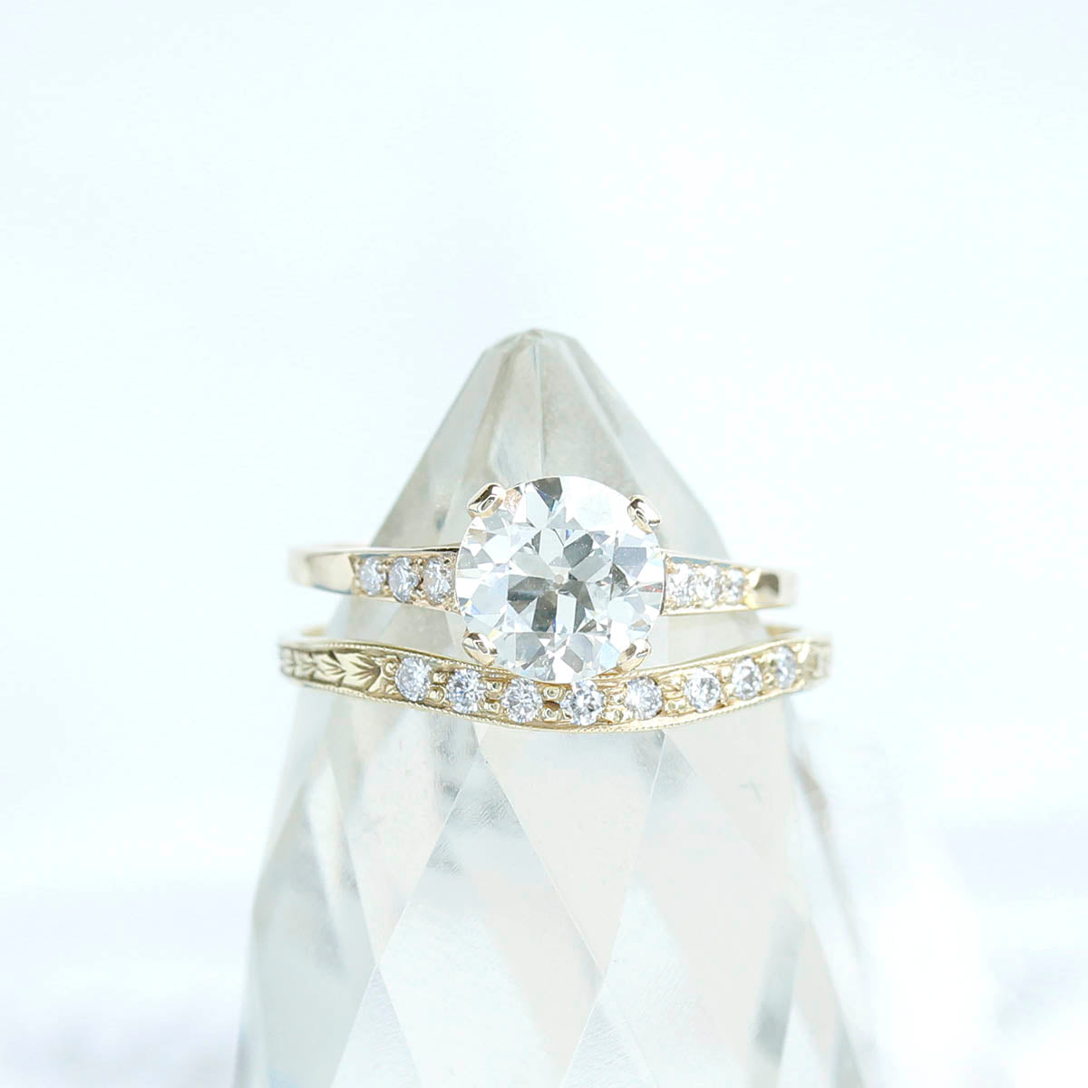 14k Yellow Gold Curved Diamond Band #L1120Y14-2 - Wedding Bands