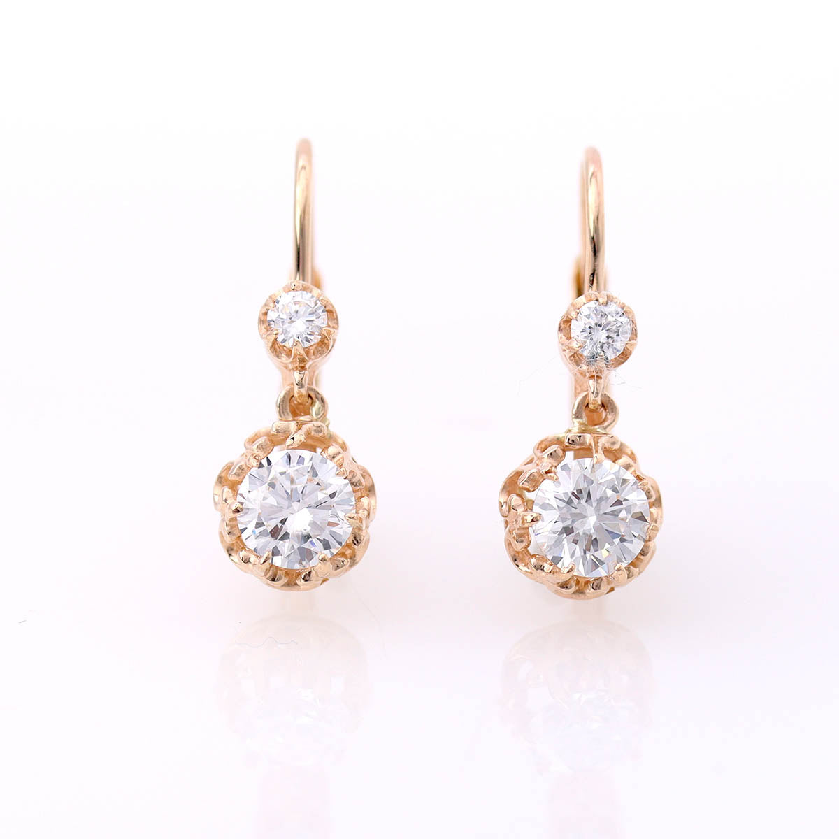 14k Yellow Gold Diamond Dormeuse Earrings #LER5003 - Earrings