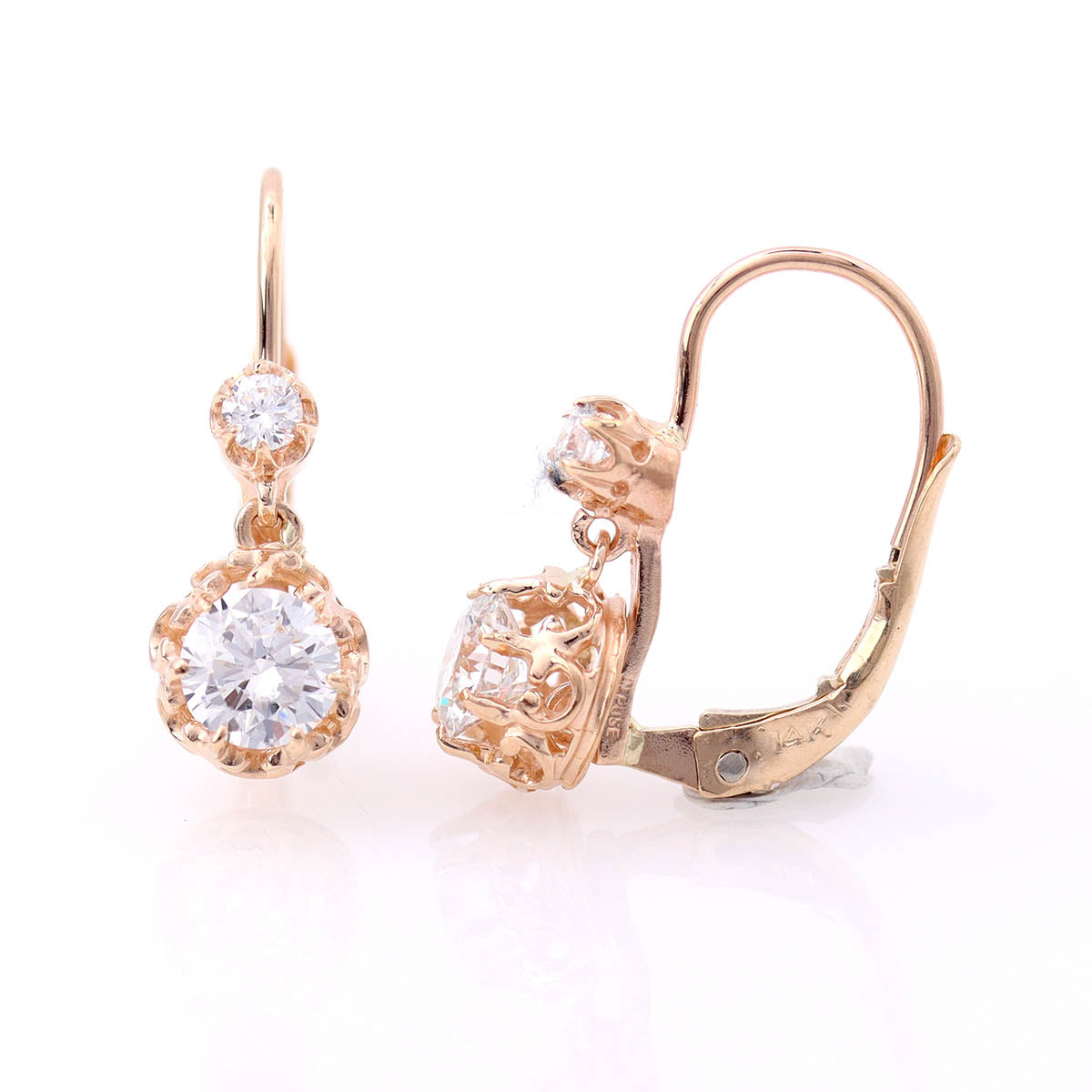 14k Yellow Gold Diamond Dormeuse Earrings #LER5003 - Earrings