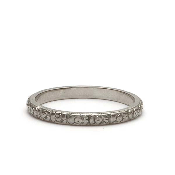 1920s Art Déco Floral 18k White Gold Wedding Band #VB180618-9 - Wedding Bands
