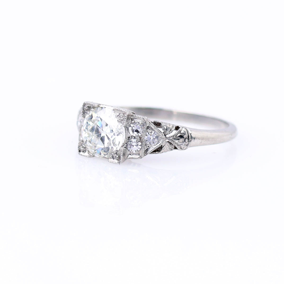1920s Art Déco Platinum Engagement Ring #VR180821-1A - Engagement Rings