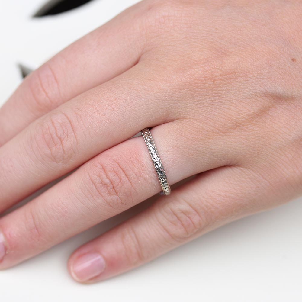 1920s Repoussé Vintage 18k Wedding Band #VB181119-3 - Wedding Bands