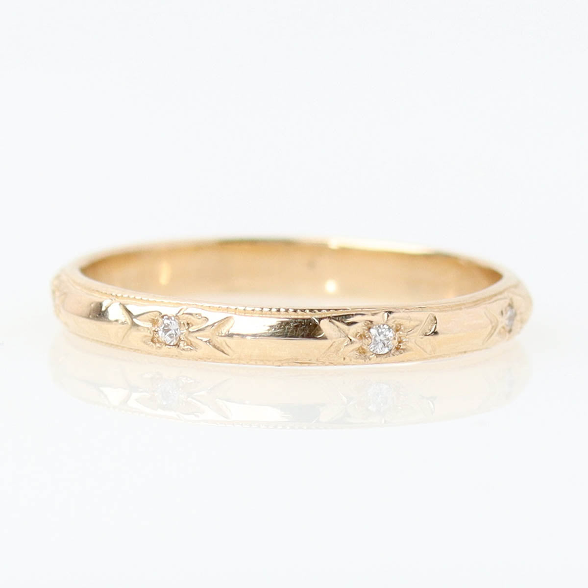 1930s Reproduction Gold and Diamond Orange Blossom Wedding Band #L1096Y14D (Copy) - Wedding Bands