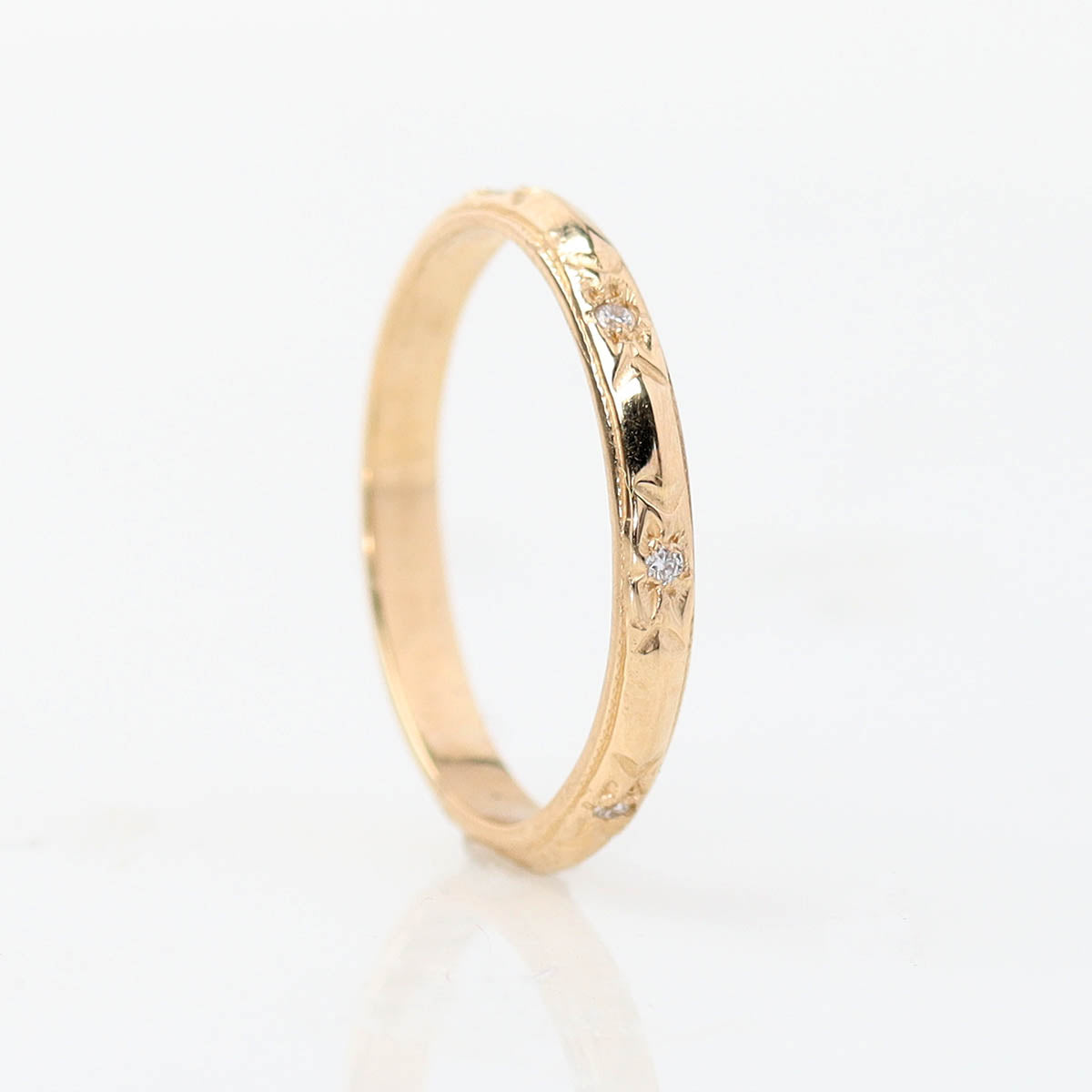 1930s Reproduction Gold and Diamond Orange Blossom Wedding Band #L1096Y14D (Copy) - Wedding Bands