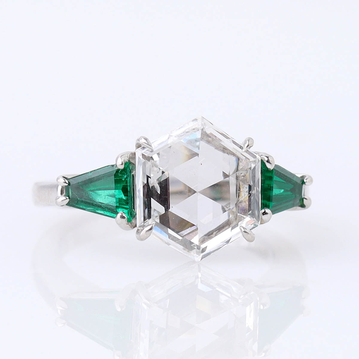 2.19 Carat Hexagonal Diamond Emerald Platinum Engagement Ring #VR251205 - Engagement Rings