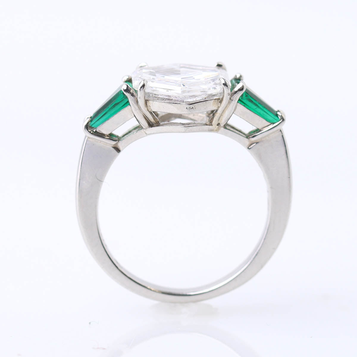 2.19 Carat Hexagonal Diamond Emerald Platinum Engagement Ring #VR251205 - Engagement Rings
